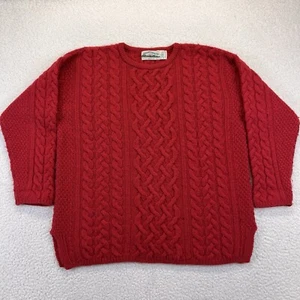 Aran Crafts Sweater Mens Large Red Cable Knit Merino Wool Cashmere Heavyweight - Picture 1 of 9
