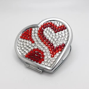 Swarovski Silver Plated Red & Clear Crystal Heart Compact Mirror - Picture 1 of 6