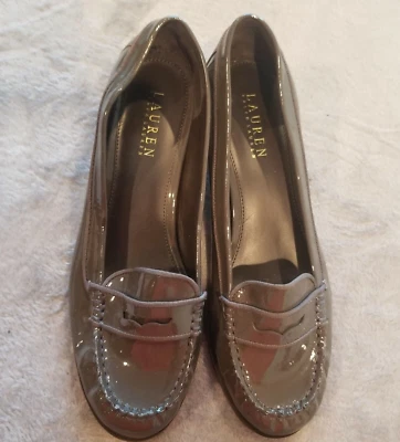 Lauren Ralph Lauren Womens Patent Leather Loafers Gray Slip-On Shoes Size 8.5B - Image 1 of 4