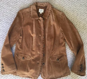 J.JILL BROWN/TAN SUEDE LEATHER JACKET W/ RUFFLE DETAILS SIZE MED EUC! - Picture 1 of 3