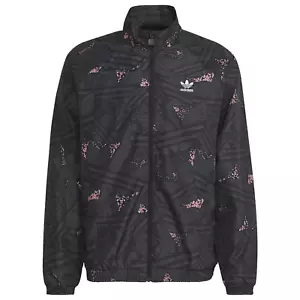 Adidas Originals Rekive Trefoil Allover Print Track Jacket Black Grey Bliss Pink - Picture 1 of 5
