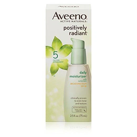 Aveeno Positively Radiant Daily Facial Moisturizer with Total Soy Complex and Broad Spectrum SPF 30 Sunscreen, 2.5 fl. oz