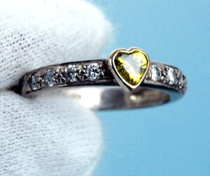 Auth Folli Follie Sterling Silver 925 Lemon Heart Stone Crystal Finger Ring 5.5