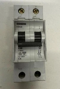 Siemens 5SX22 C20 20A Amp Double Pole Circuit Breaker Type C - Picture 1 of 2
