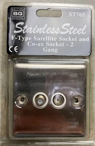 BG ST765 Stainless Steel F-Type Satellite Socket and Co-ax Socket 2 Gang - Picture 1 of 3
