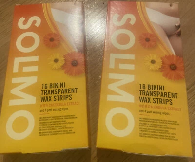 32 Solimo Bikini transparente Wachsstreifen mit Ringelblumen-Extrakt + 8 Pfosten Tücher