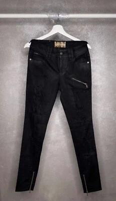 Pantalones de mezclilla ajustados John Galliano vintage Y2K encerados negros talla 26 Gazette nuevos con etiquetas Foto 1 de 4