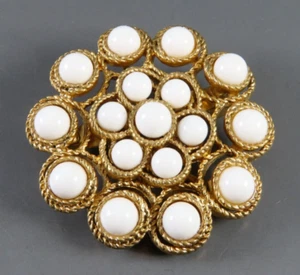 STELLA & DOT Paradise Brooch Pin Pendant WHITE CABOCHONS Gold Tone Rope Motif - Picture 1 of 5