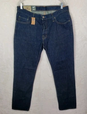Hollister Jeans Mens 36x32 Skinny Selvedge Button Fly 100% Cotton Dark Wash  - Image 1 of 4