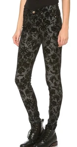 Seven 7 For All Mankind The Skinny Jeans NWT Size 27 Floral Flocked Black - Picture 1 of 9