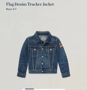 Polo Ralph Lauren Denim Trucker Jacket Flag Patch Boys Size 6 - Picture 1 of 9