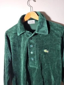 Vintage Izod Lacoste Polo Shirt Velvet Emarald Green Velour Men's Size M Medium - Picture 1 of 8