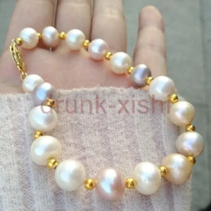 Brazalete de perla púrpura rosa natural del mar del sur genuino 7,5-8" oro 14k P - Imagen 1 de 5
