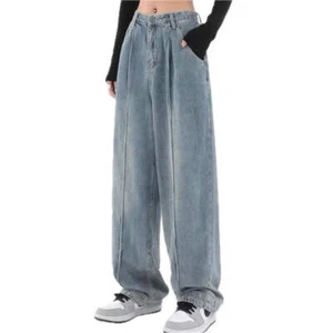 Womens Straight Leg Jeans Loose Fit Denim Pants Ladies Drape Trousers Cotton Ble - Picture 1 of 8