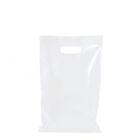 100 x WHITE PLASTIC GIFT CARRY BAGS DIE CUT HANDLE - SMALL MEDIUM - 250 x 380mm