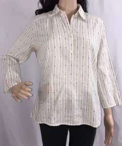 Ann Taylor LOFT Blouse Medium Delicate Floral Striped 3/4 Sleeve Lovely Shirt - Picture 1 of 12