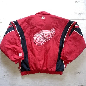 Cappotto da hockey vintage anni '90 Detroit Red Wings 1/2 cerniera avviamento NHL taglia XL - Foto 1 di 12