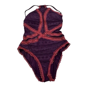BECCA Purple “crochet” Stretch Nylon Lace One Piece Bathingsuit Sz Small S - Picture 1 of 12