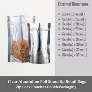 Clear Aluminium Foil Mylar Stand Up Retail Bags Zip Lock Pouches Pouch Packaging - Picture 1 of 20