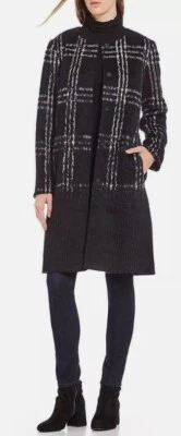Eileen Fisher Women's Black White Alpaca Windowpane Plaid Coat Jacket Size M - Image 1 of 4