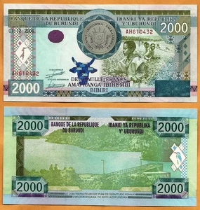 Billete de papel moneda Burundi 2008 unc 2000 2.000 francos/Amafaranga P-47 - Imagen 1 de 1