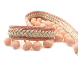 ab 1 Meter Bommelborte 3,5cm breit Ø1,2cm Farbe Pfirsich Pompomband Dekoborte DE - Bild 1 von 1