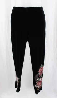 Johnny Was Workshop Women's Black Pink Multi Embroidered Print Velvet Leggings M - Image 1 of 4