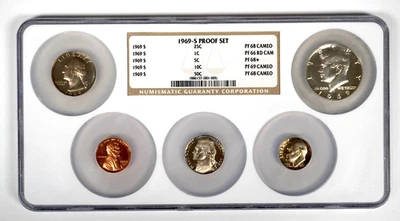 1969-S PROOF SET IN NGC MULTI-HOLDER - CAMEO AND STAR COINS INCLUDED - Image 1 of 4