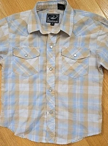 Roper Western Shirt Youth Boys S size 6-7 Pearl Snap Blue Tan Rodeo - Picture 1 of 11