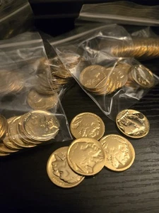 Bag Of 10 24kt Gold Plated Buffalo Nickels No-Date Proof Finish  - Picture 1 of 1