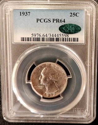 1937 25c Washington Silver Quarter PCGS PR64 CAC Proof - Image 1 of 2