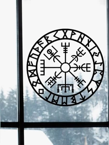 Vegvisir Decal Sticker window car van wall Glass Viking Compass Runes Norse Goth - Picture 1 of 46