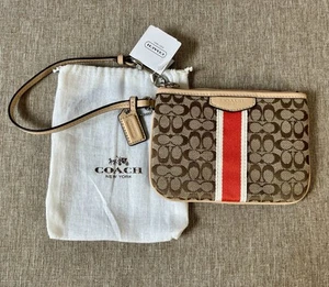 Coach Signature Stripe Wristlet (F50594) - 6”x4” - Orange Stripe - With Dustbag - Picture 1 of 8