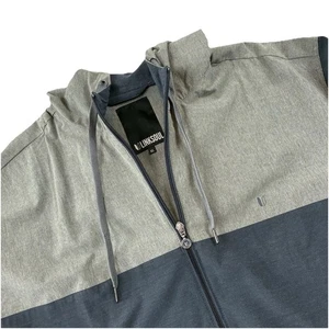 Linksoul Mens Windbreaker Jacket Full Zip Gray Blue XL Hood Performance Stretch - Picture 1 of 15