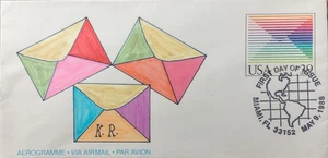 Sobre aerograma pintado a mano Karoline UC61 correo aéreo transpacífico Miami Florida - Imagen 1 de 2