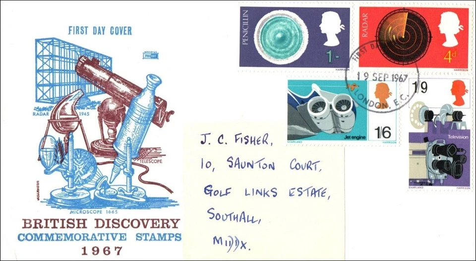1967 British Discovery Philart  FDC London EC CDS Engine Radar TV Penicillin - Image 1 of 2