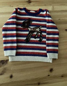 Gucci Girl's Striped Sweater Size 4 Bambi Fawn Deer Red Blue Kids Children - Picture 1 of 5