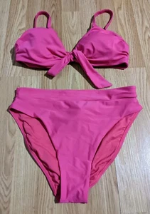 Swimsuits for All Pink Bikini Set 8 Tie-Front Top Mid-Rise Bottoms Beach Swim - Picture 1 of 5