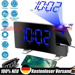 LED gekrümmter Bildschirmmit Projektion Digital Funkuhr Dimmbar Tischuhr Alarm - Bild 1 von 27