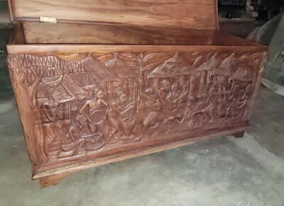 Large Mahogany Handmade African Wooden Zanzibar  Chest - Image 1 of 4