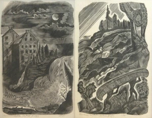 x2 Laurence Hyde Modern Canadian School Woodblock Portaging Canoe Landscape - Picture 1 of 6