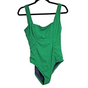 Catalina Pine Green Cable Knit One Piece Swimsuit Size Large (12-14) Retro Chic - Picture 1 of 6