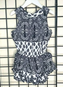 NEW NWT Black/White Paisley PLUSH Tie back Short Romper-Mii love Mu 5Y fit 5/6Y - Picture 1 of 12