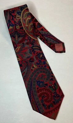 DE COLECCIÓN YVES SAINT LAURENT CORBATA CUELLO FLORAL ROJA 70/30 LANA SEDA - HECHA EN EE. UU. Foto 1 de 4
