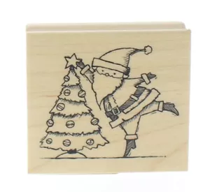 Inkadinkado Santa with Christmas Tree Wooden Rubber Stamp - Picture 1 of 2