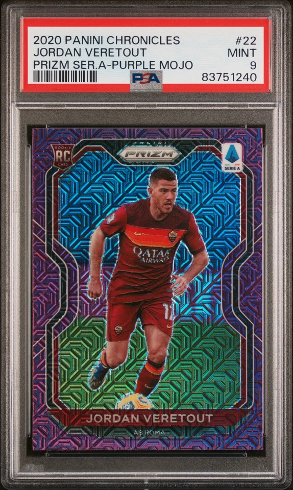 2020 Panini Chronicles Prizm Serie A 22 Jordan Veretout Purple Mojo - PSA 9 - Image 1 of 2