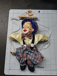 VTG Monarch Collection Clown Porcelain 10" Puppet Marionette on wooden swing  - Picture 1 of 2
