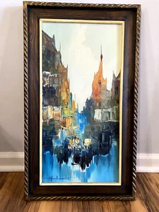 Original Oil Painting on Canvas Street Scene Signed by Artist Impressionism - Picture 1 of 24