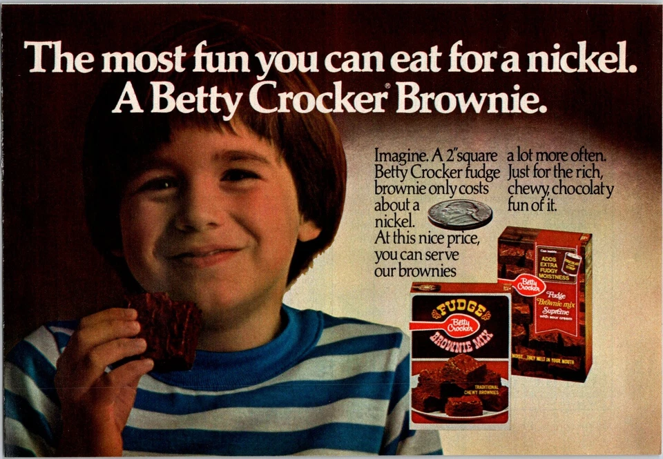 PRINT AD 1976 Betty Crocker Brownie Mix Most Fun You Can Eat for a Nickel 5.5x8 - Image 1 of 1