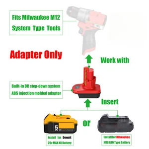Adapter fits Milwaukee M18 / DeWalt 20V Li-Ion Battery To for Milwaukee M12 Tool - Picture 1 of 8